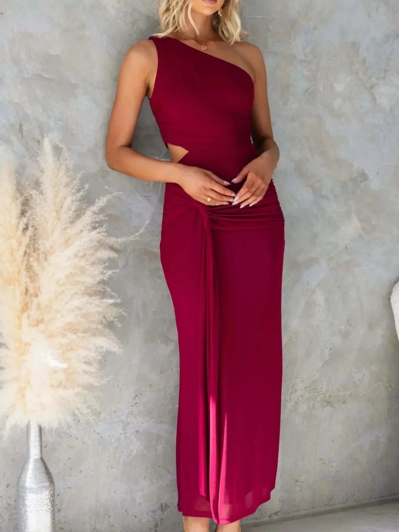 One-Shoulder Cutout Bodycon Maxi Dress
