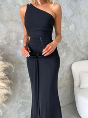 One-Shoulder Cutout Bodycon Maxi Dress