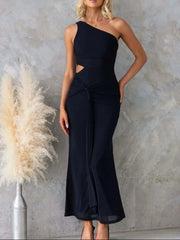 One-Shoulder Cutout Bodycon Maxi Dress Black / S