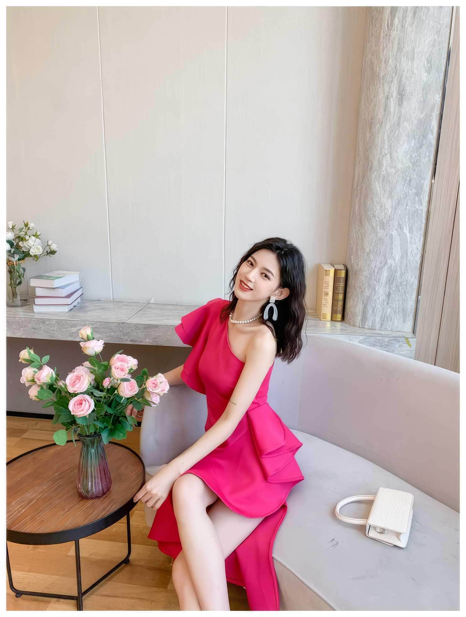 One Shoulder Frill Side Slit Ruffle Dress