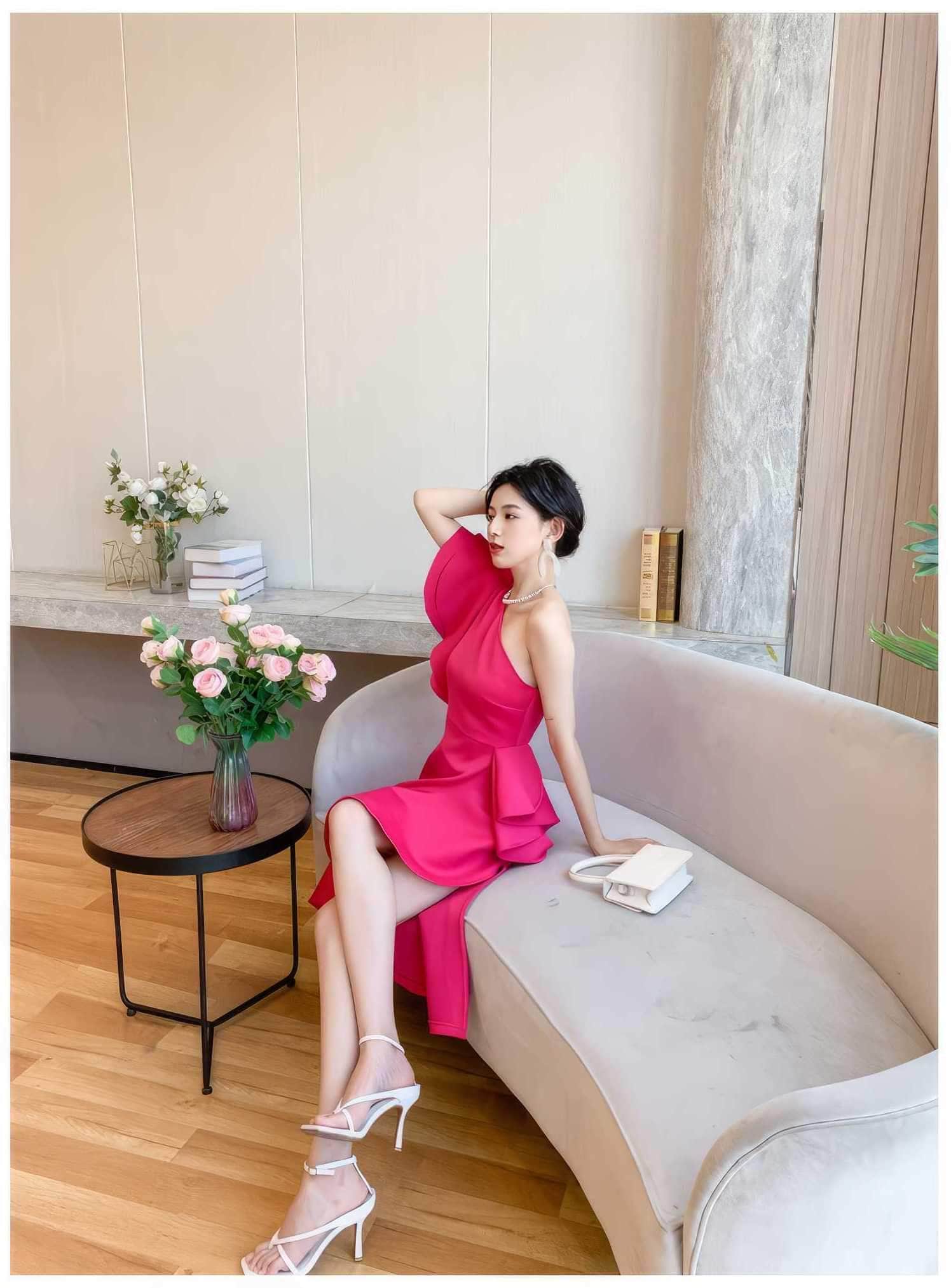 One Shoulder Frill Side Slit Ruffle Dress