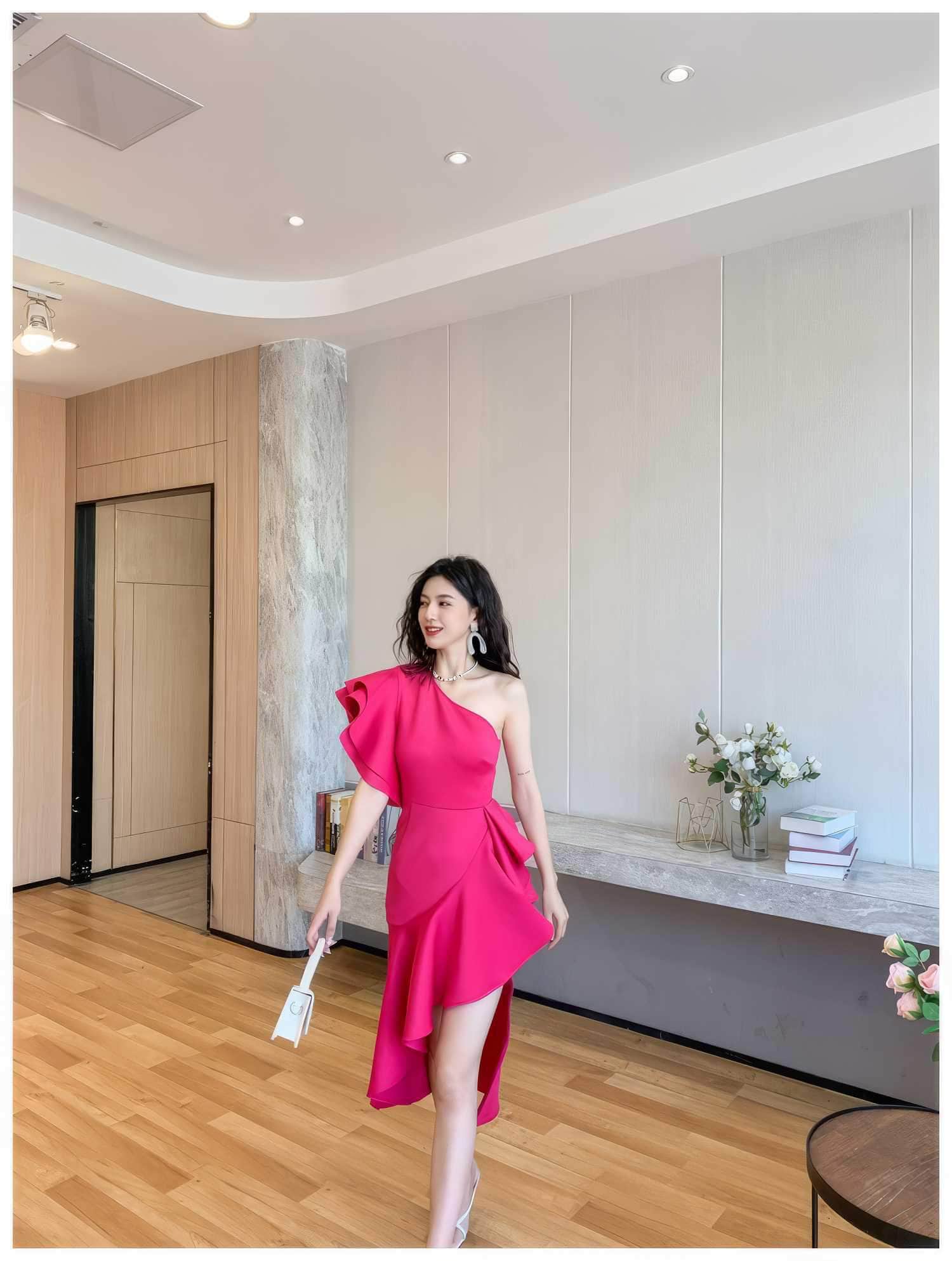 One Shoulder Frill Side Slit Ruffle Dress