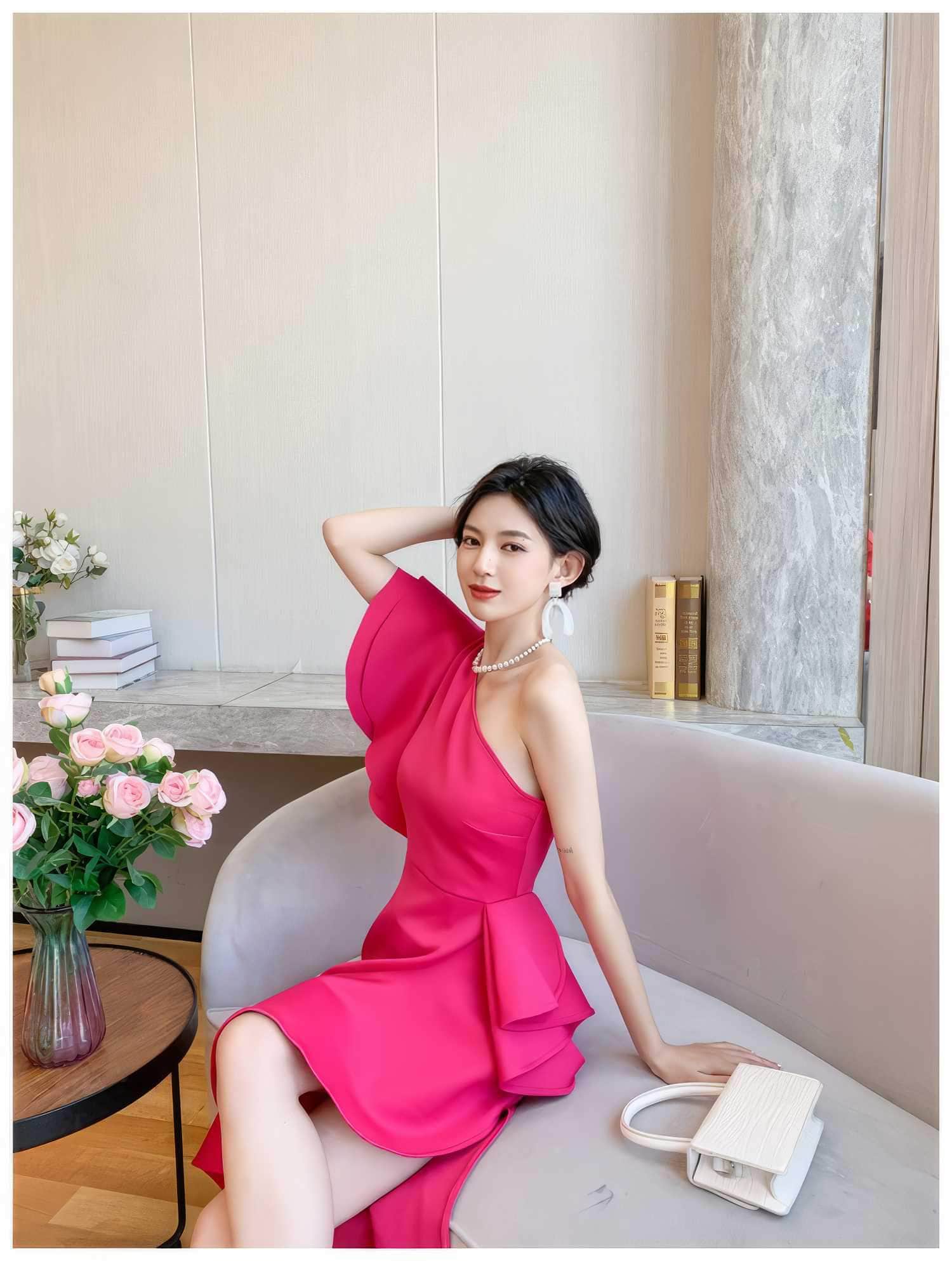 One Shoulder Frill Side Slit Ruffle Dress