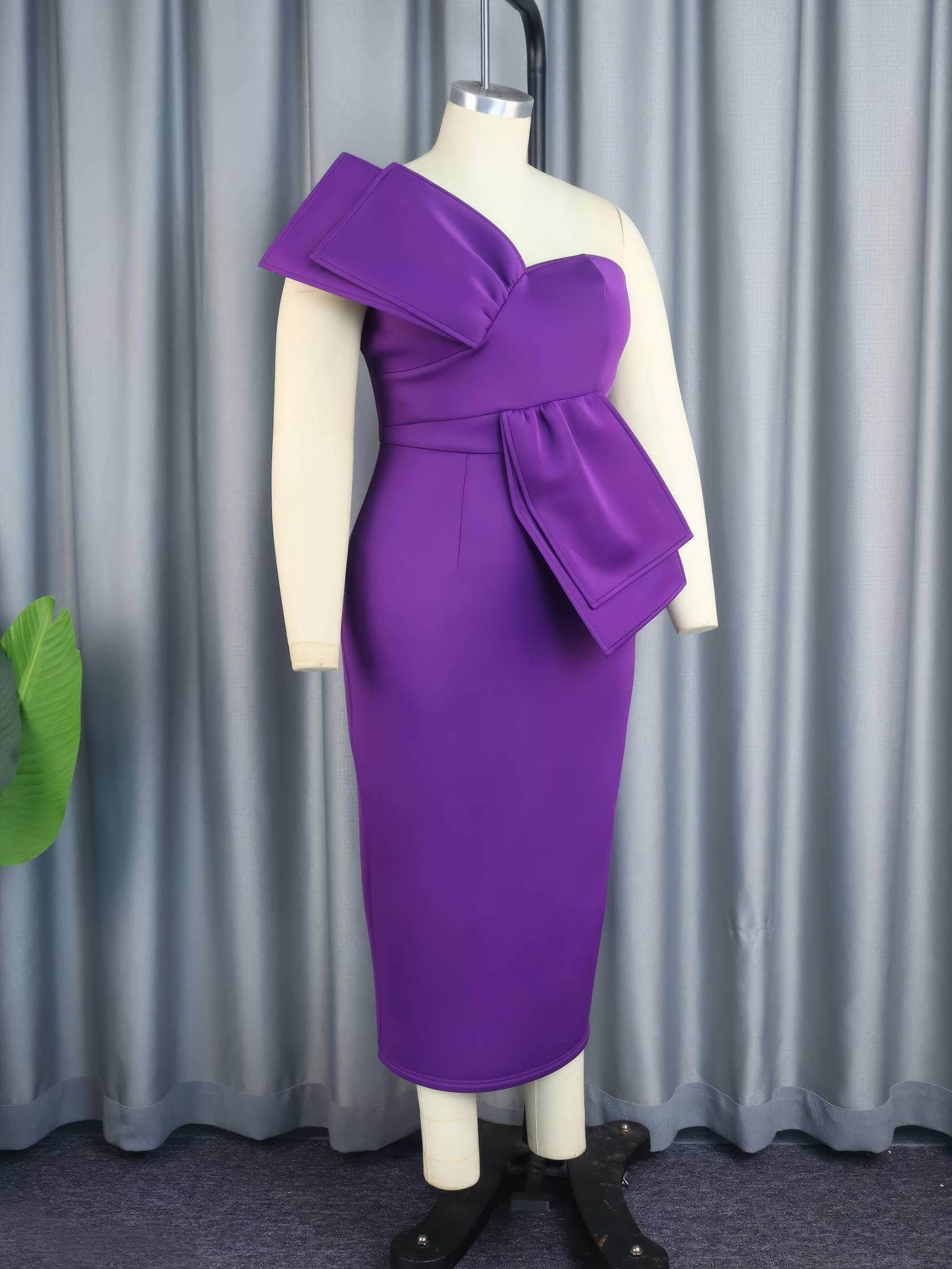 One Shoulder Large Bow Detail Bodycon Dress
