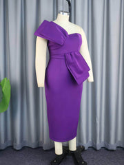 One Shoulder Large Bow Detail Bodycon Dress