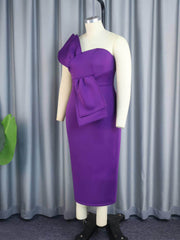 One Shoulder Large Bow Detail Bodycon Dress