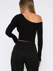 One Shoulder Long Sleeve Crop T-Shirt