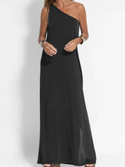 One-Shoulder Maxi Dress with Side Slit