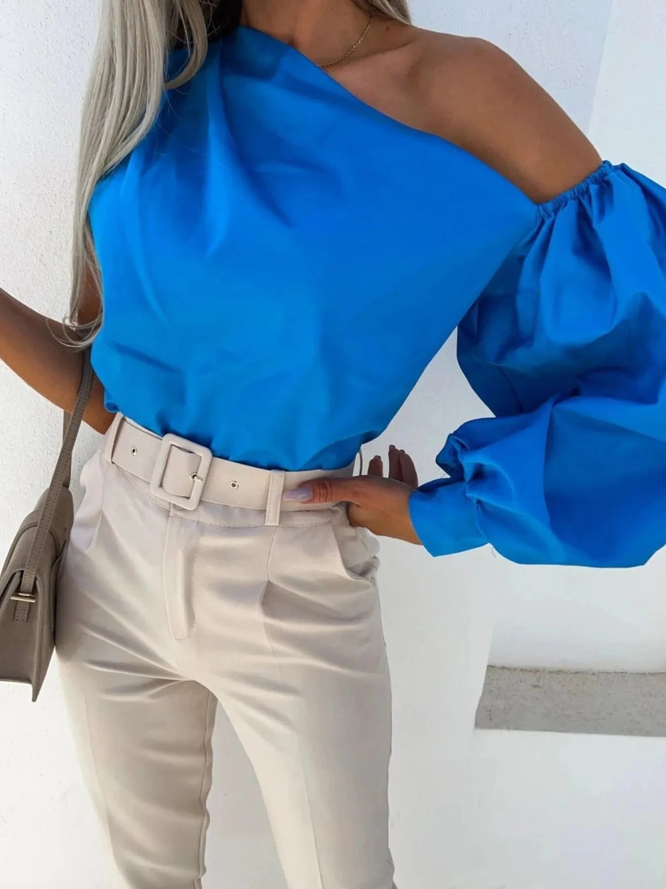 One Shoulder Puff Sleeve Blouse