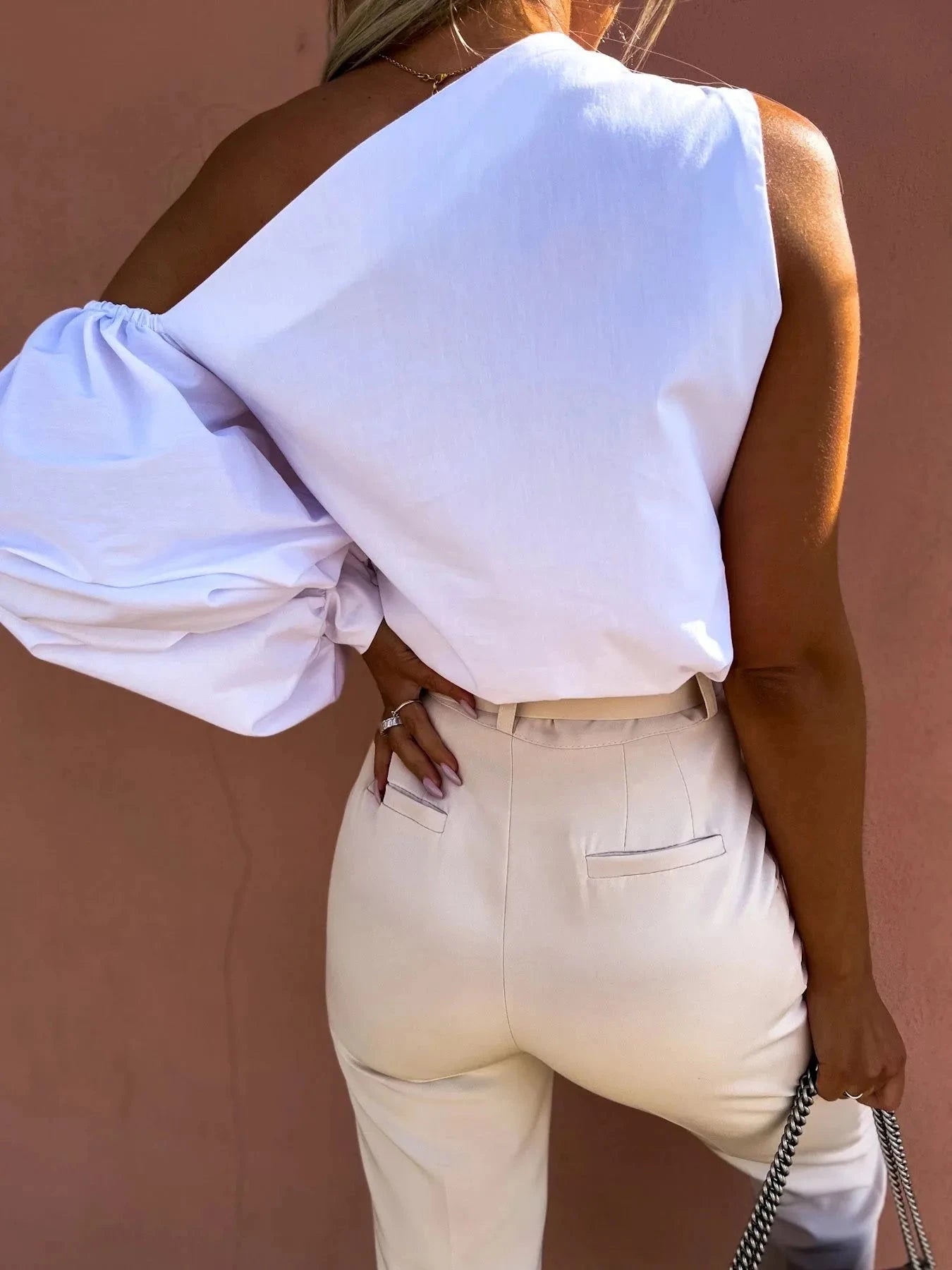 One Shoulder Puff Sleeve Blouse