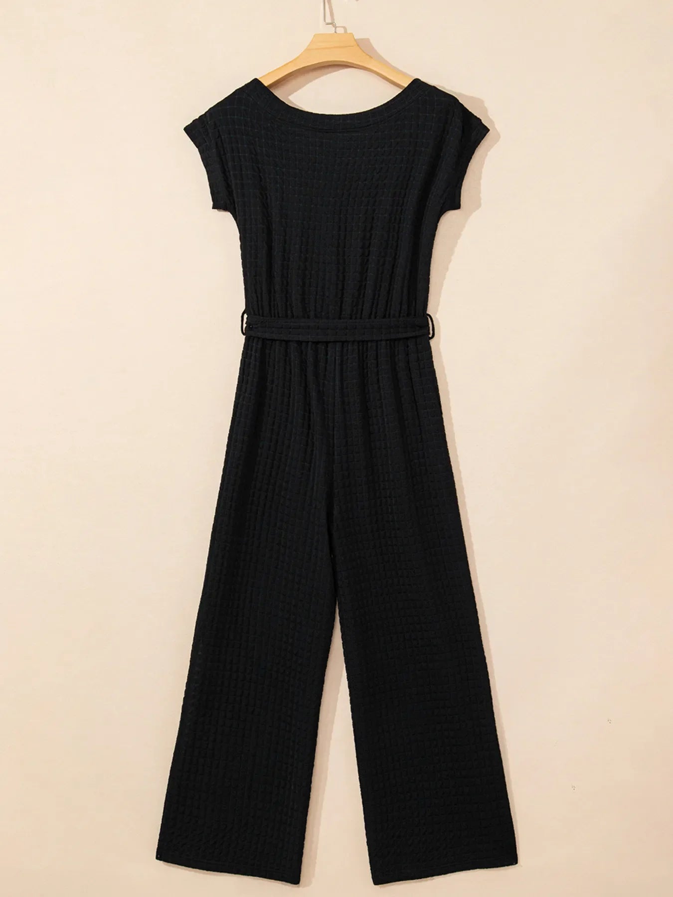 One Shoulder Short Sleeve Knotted Waist Jumpsuit