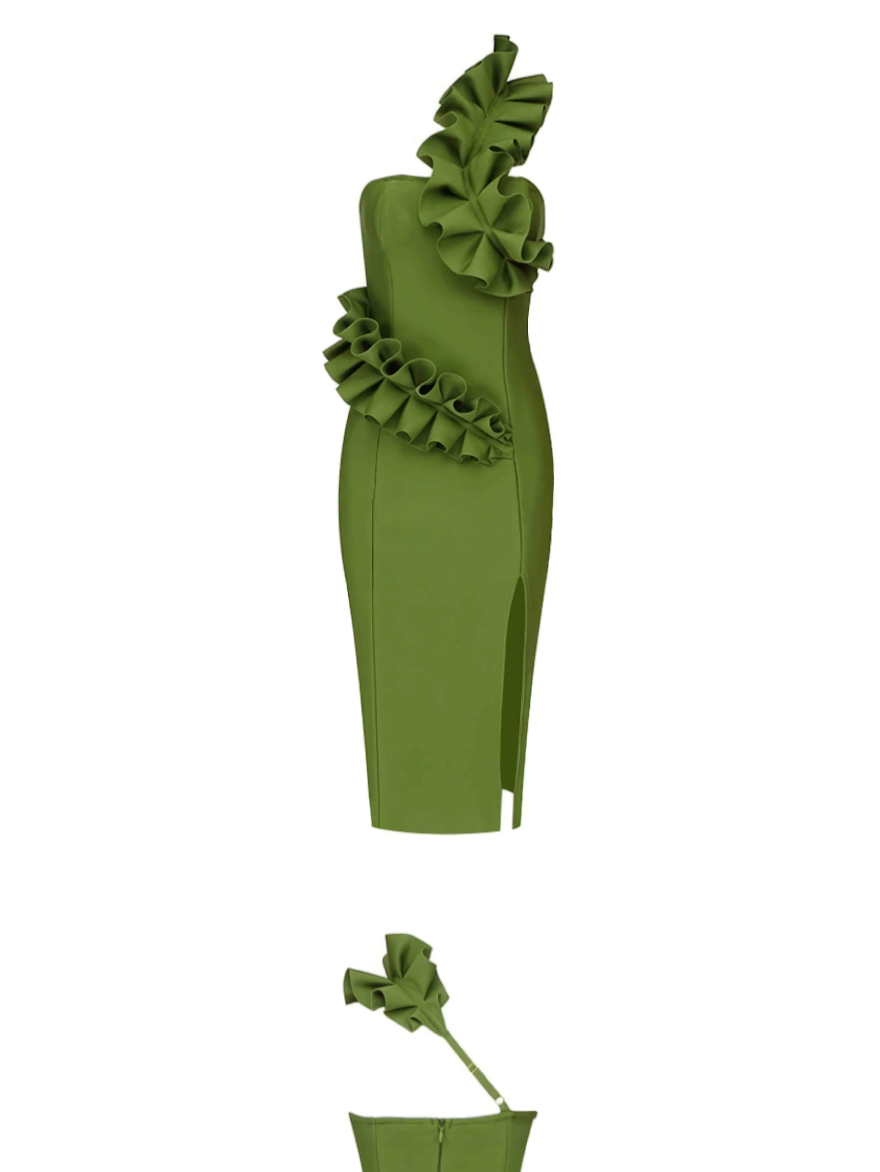 One-Strap Ruffle Detail Cocktail Split Dress