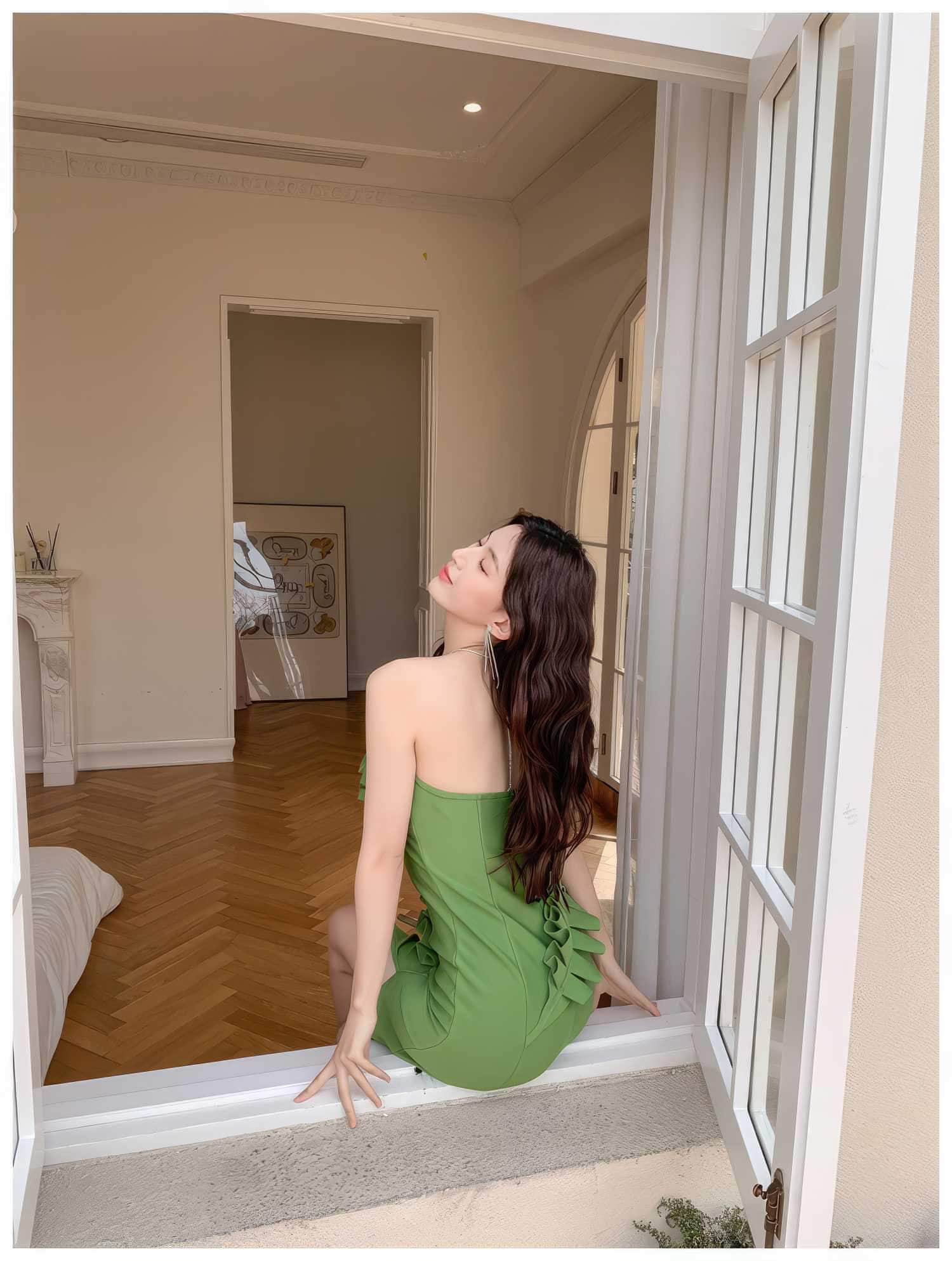 One-Strap Ruffle Detail Cocktail Split Dress