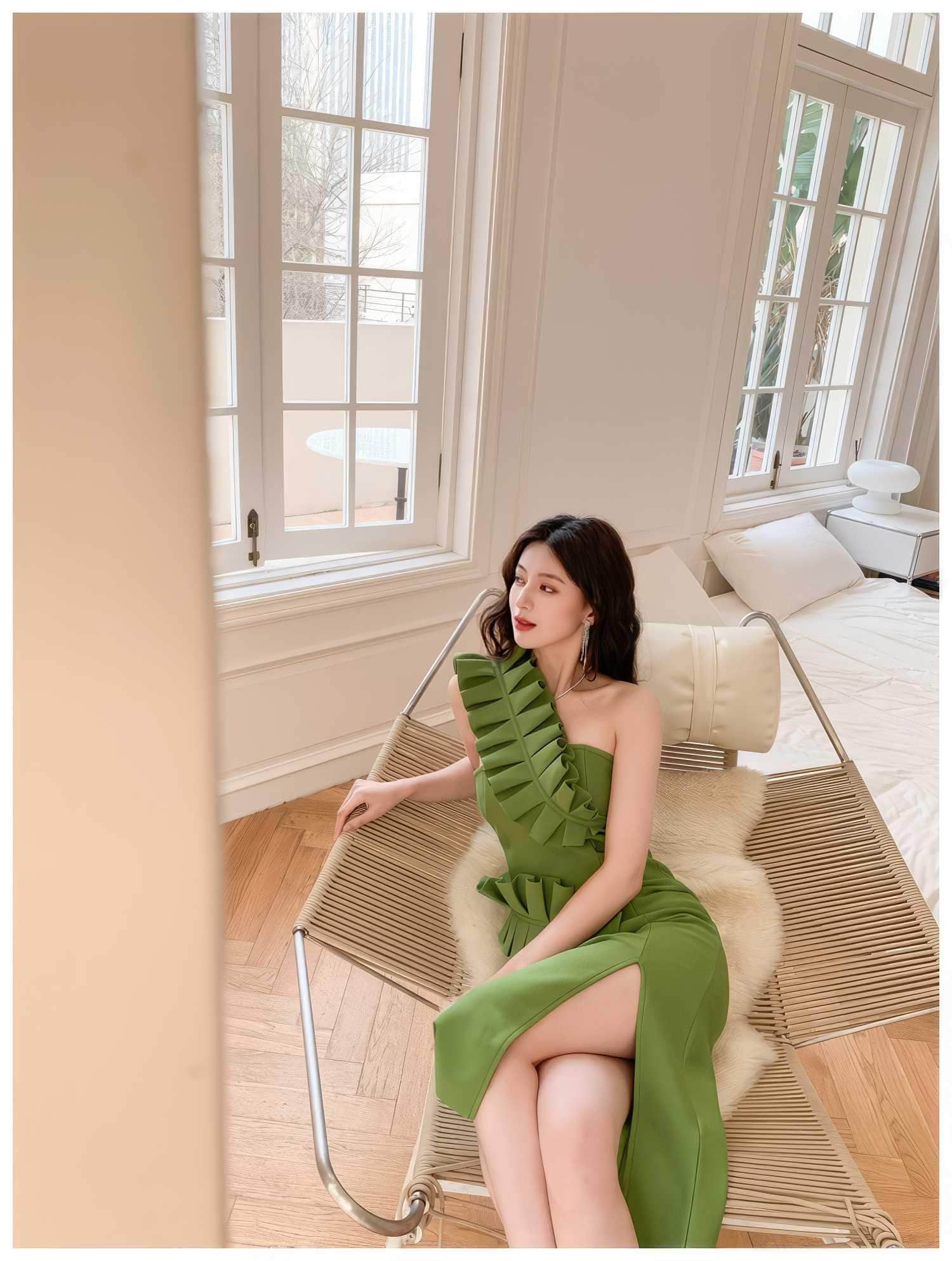 One-Strap Ruffle Detail Cocktail Split Dress
