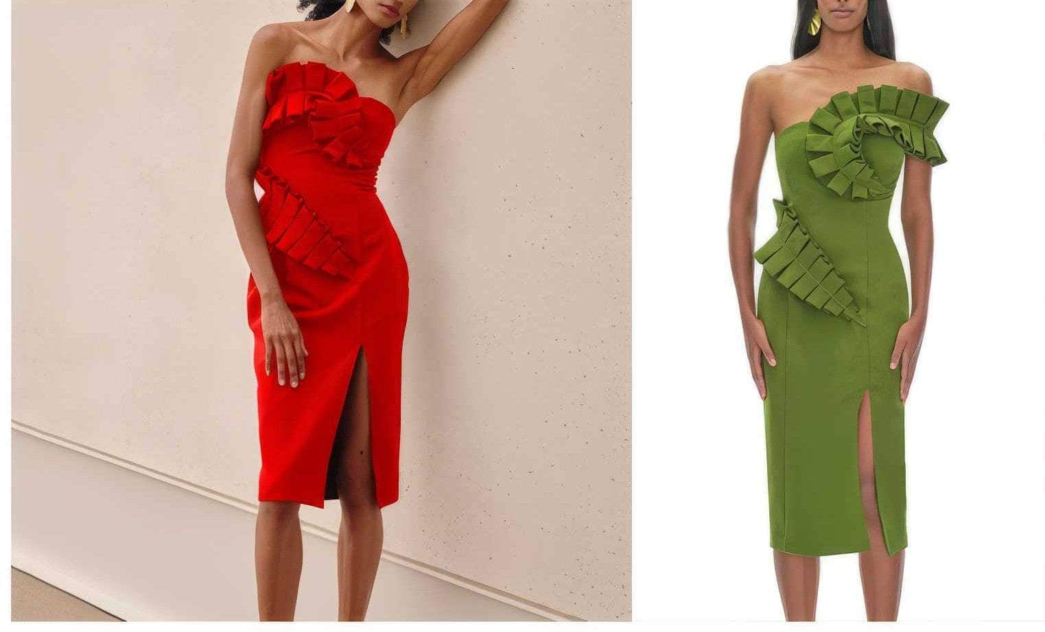 One-Strap Ruffle Detail Cocktail Split Dress