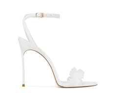 Open Toe Ankle Strap Scrunchie Ruffled Heels EU 33 / White / 6CM