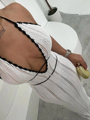 Openwork Halter Neck Maxi Sweater Dress