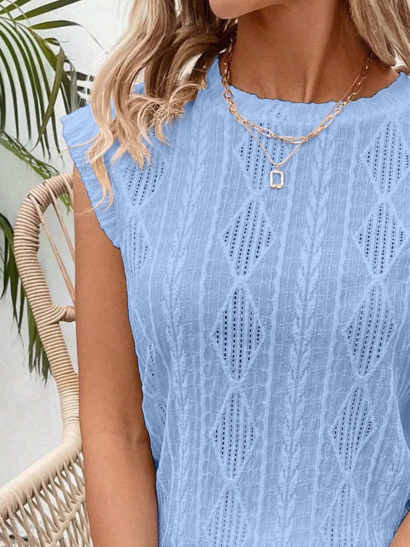 Openwork Round Neck Top