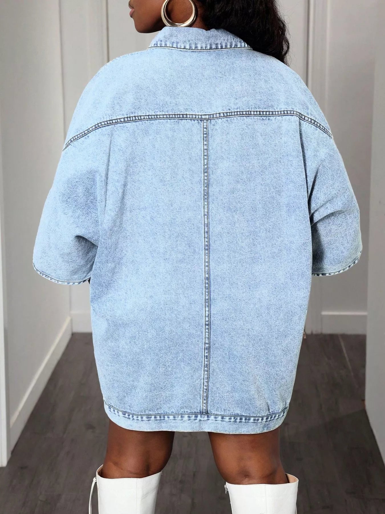Oversized Batwing Sleeve Denim Top