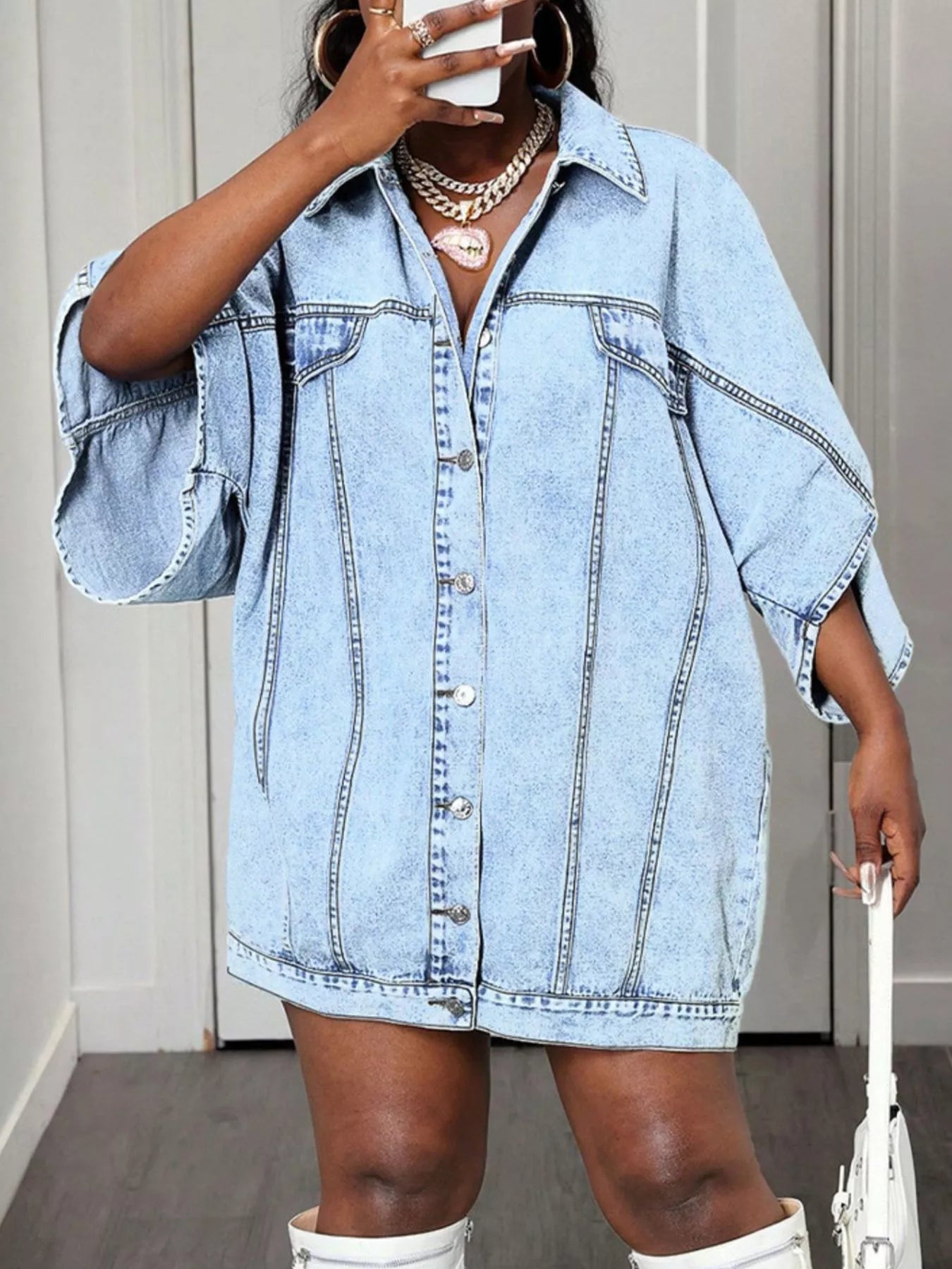 Oversized Batwing Sleeve Denim Top