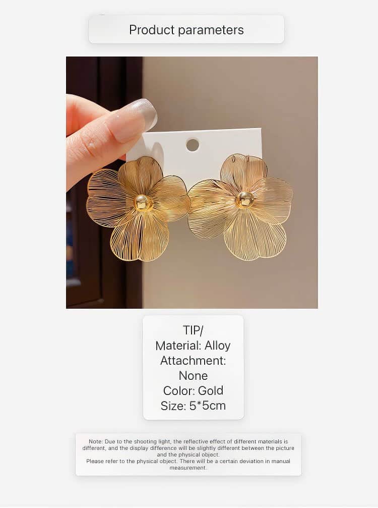 Oversized Gold Tone Flower Earrings with Delicate Filigree Wire Design