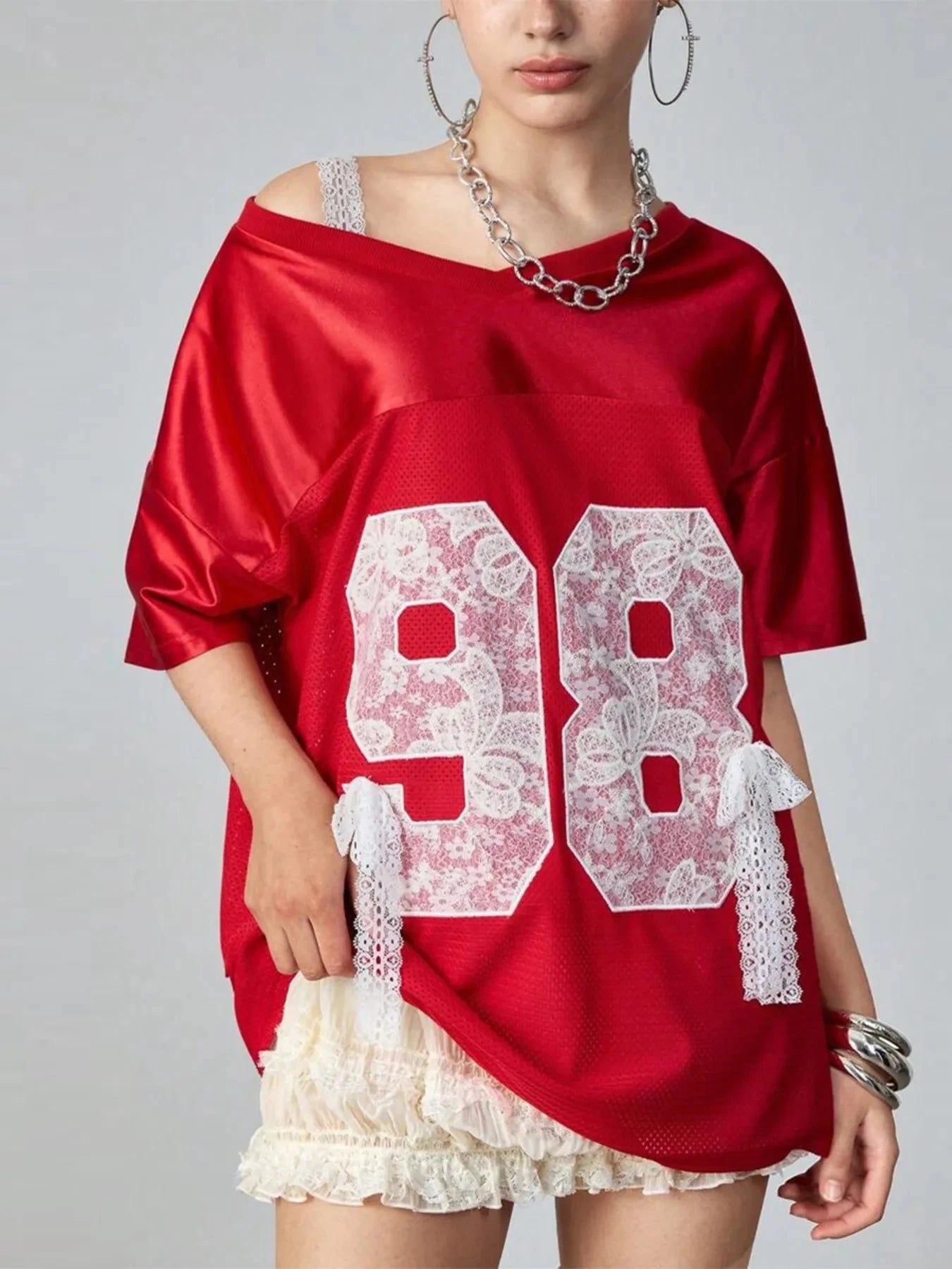 Oversized Number 98 Half Sleeve T-Shirt Deep Red / S