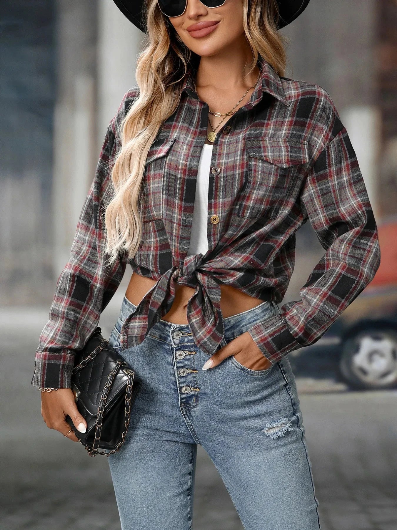 Oversized Plaid Button-Up Shirt