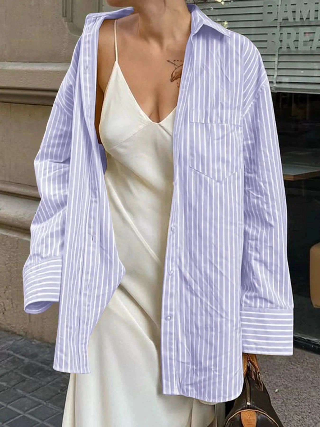 Oversized Striped Button-Down Shirt