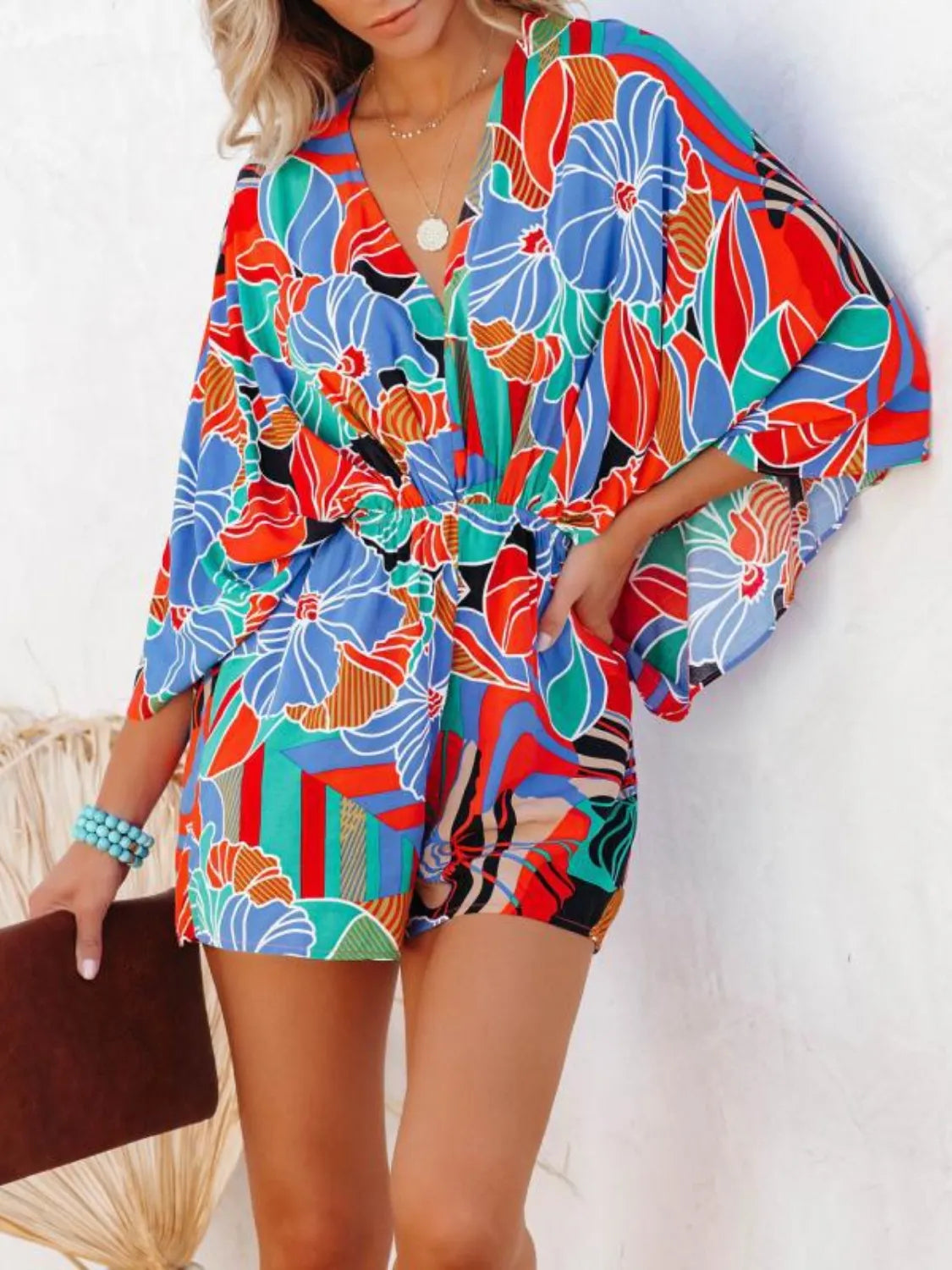 Oversized Tied Back Printed Romper Floral / L