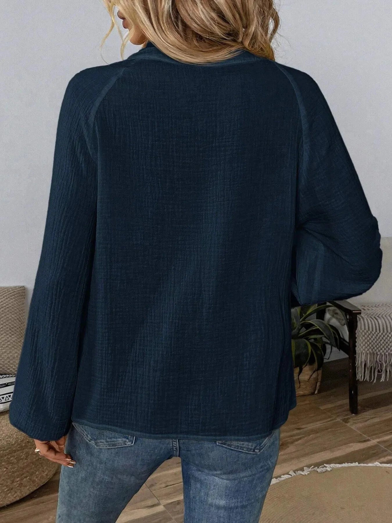 Paisley Pattern Notched Long Sleeve Blouse