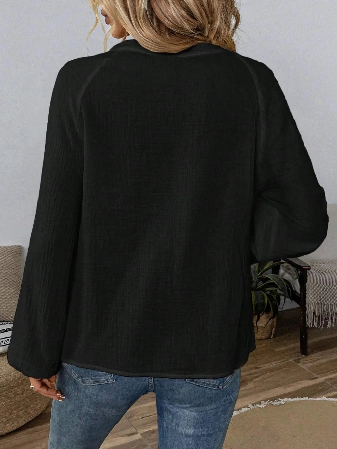 Paisley Pattern Notched Long Sleeve Blouse