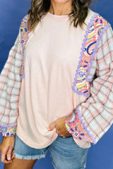 Paisley Print Plaid Long Sleeve Oversized Top