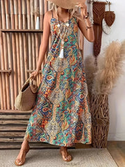 Paisley Print V-Neck Maxi Dress