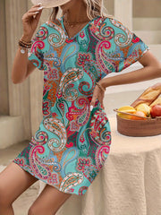 Paisley Print V-Neck Short Sleeve Summer Dress