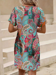 Paisley Print V-Neck Short Sleeve Summer Dress