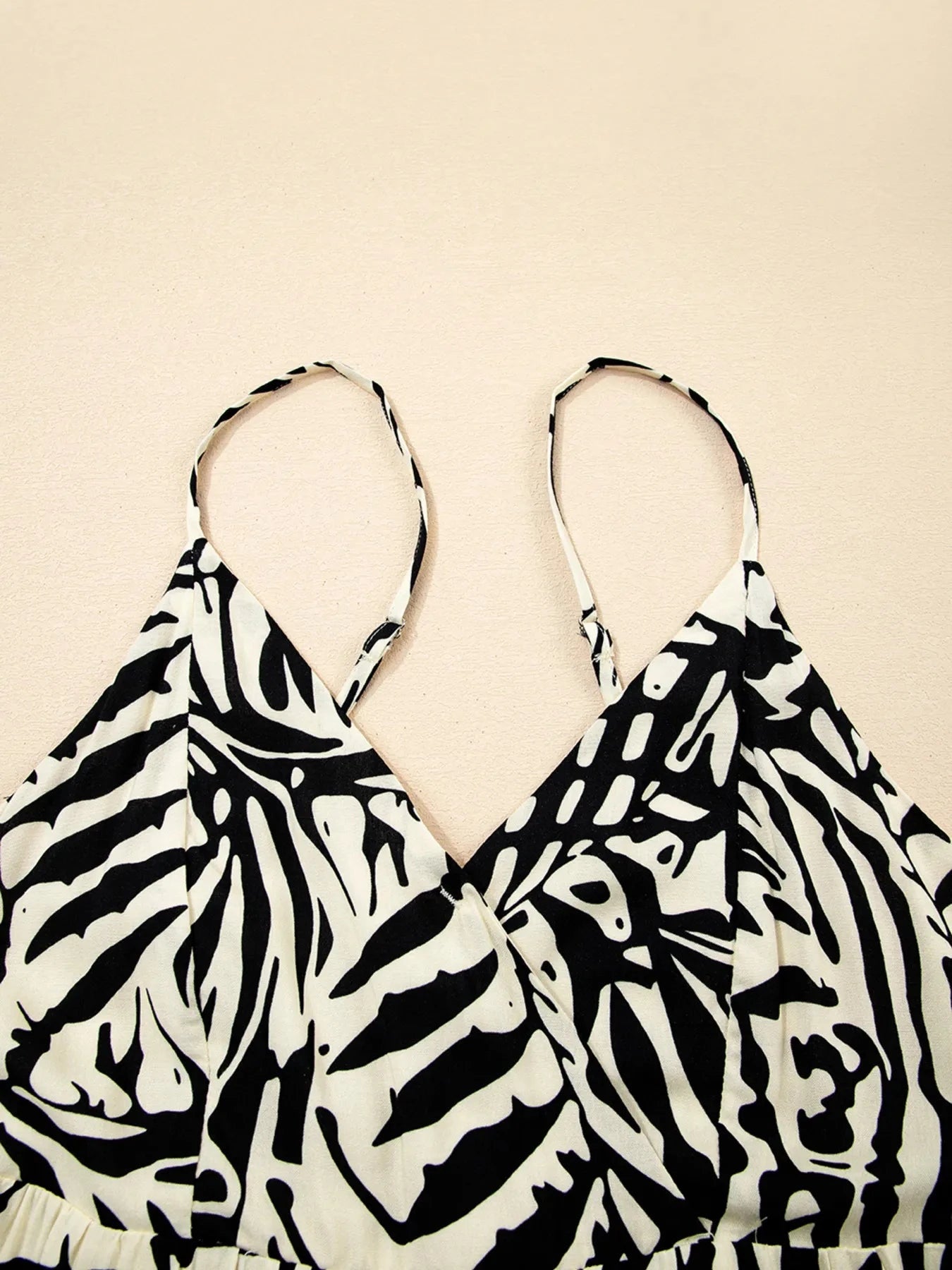 Palm Print Wrapped Spaghetti Straps Tiered Dress