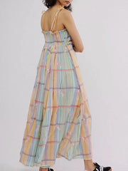 Pastel Plaid Back Smocked Maxi Cami Dress