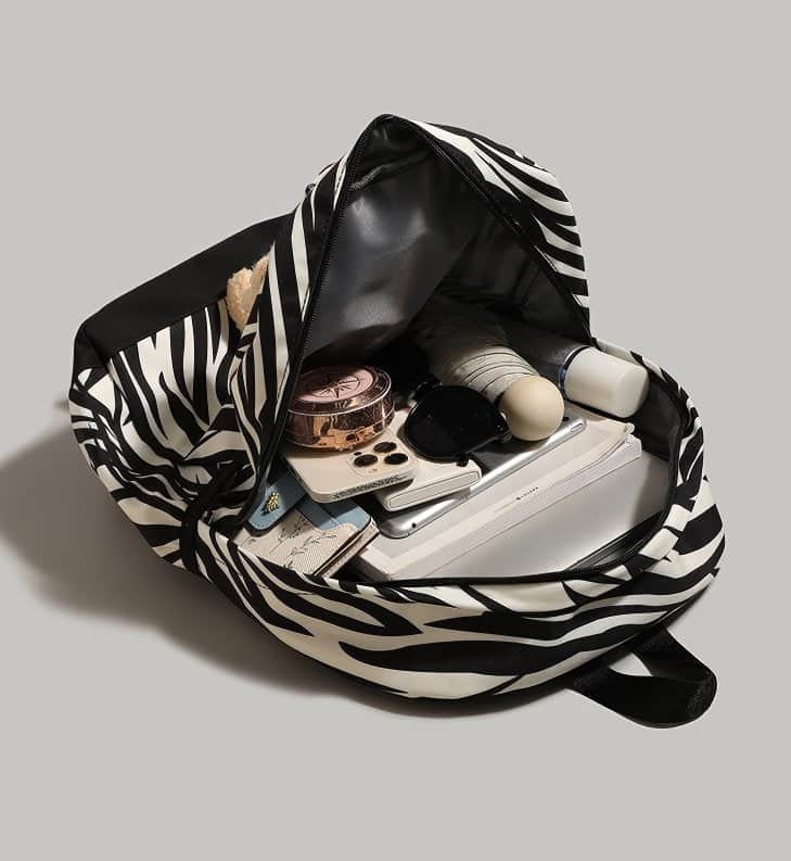 Patterned Animal Print Schoolbag with Cute Plush Bear Accent