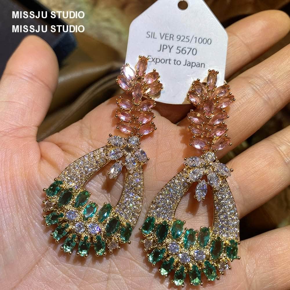 Paved Crystal Multistone Dangle Drop Bohemian Statement Earrings Multicolor