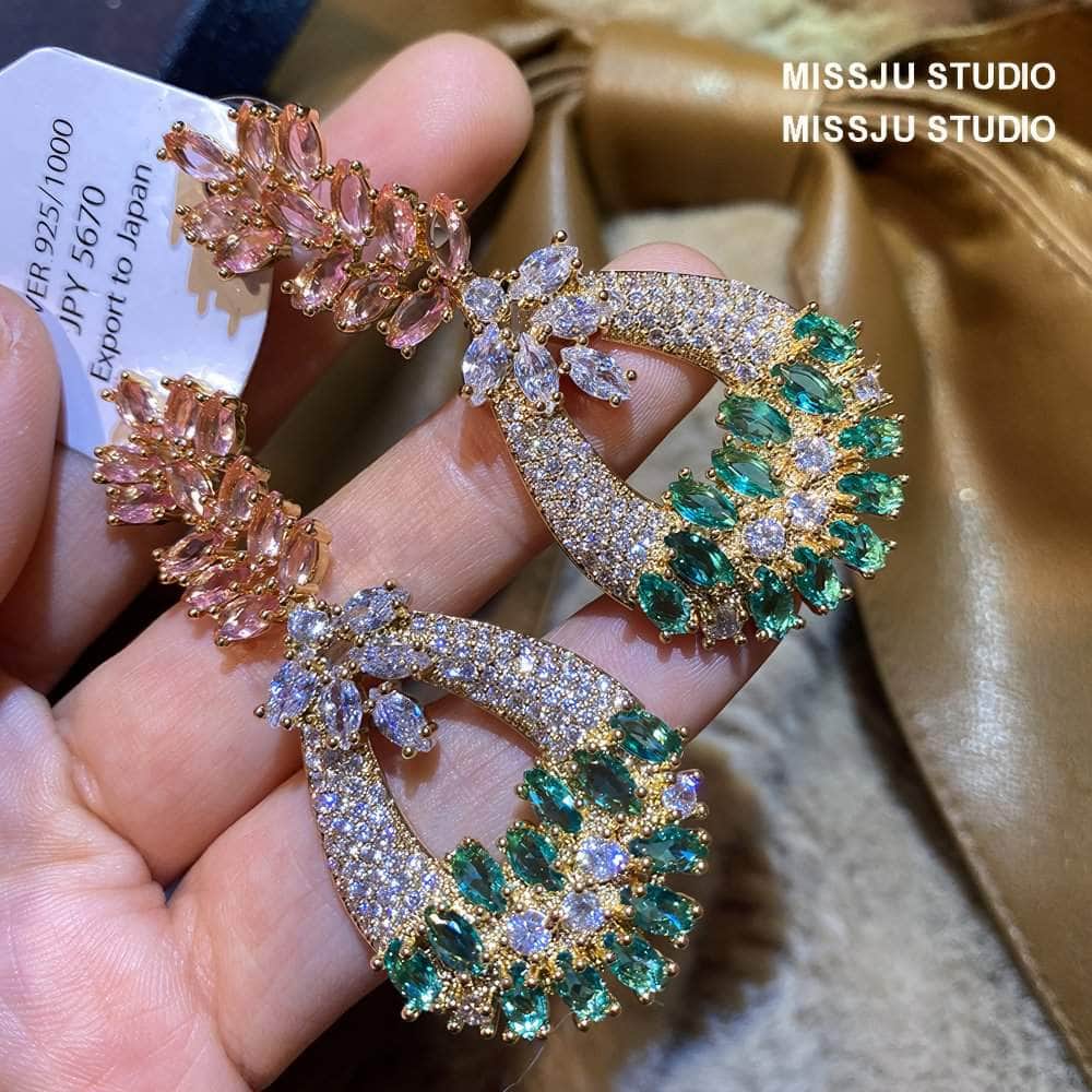 Paved Crystal Multistone Dangle Drop Bohemian Statement Earrings Multicolor