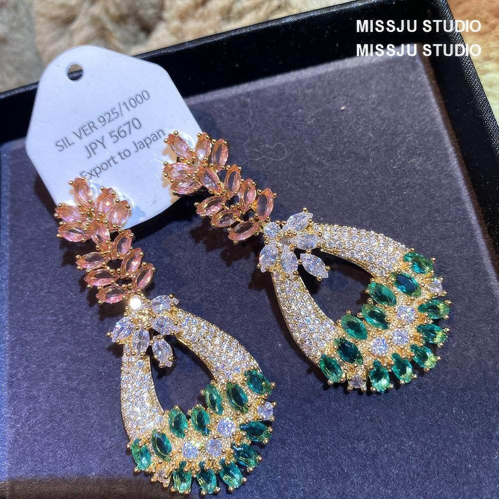 Paved Crystal Multistone Dangle Drop Bohemian Statement Earrings Multicolor
