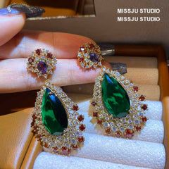 Paved Crystal Waterdrop Bezel Multicolor Gemstone Earrings Multicolor