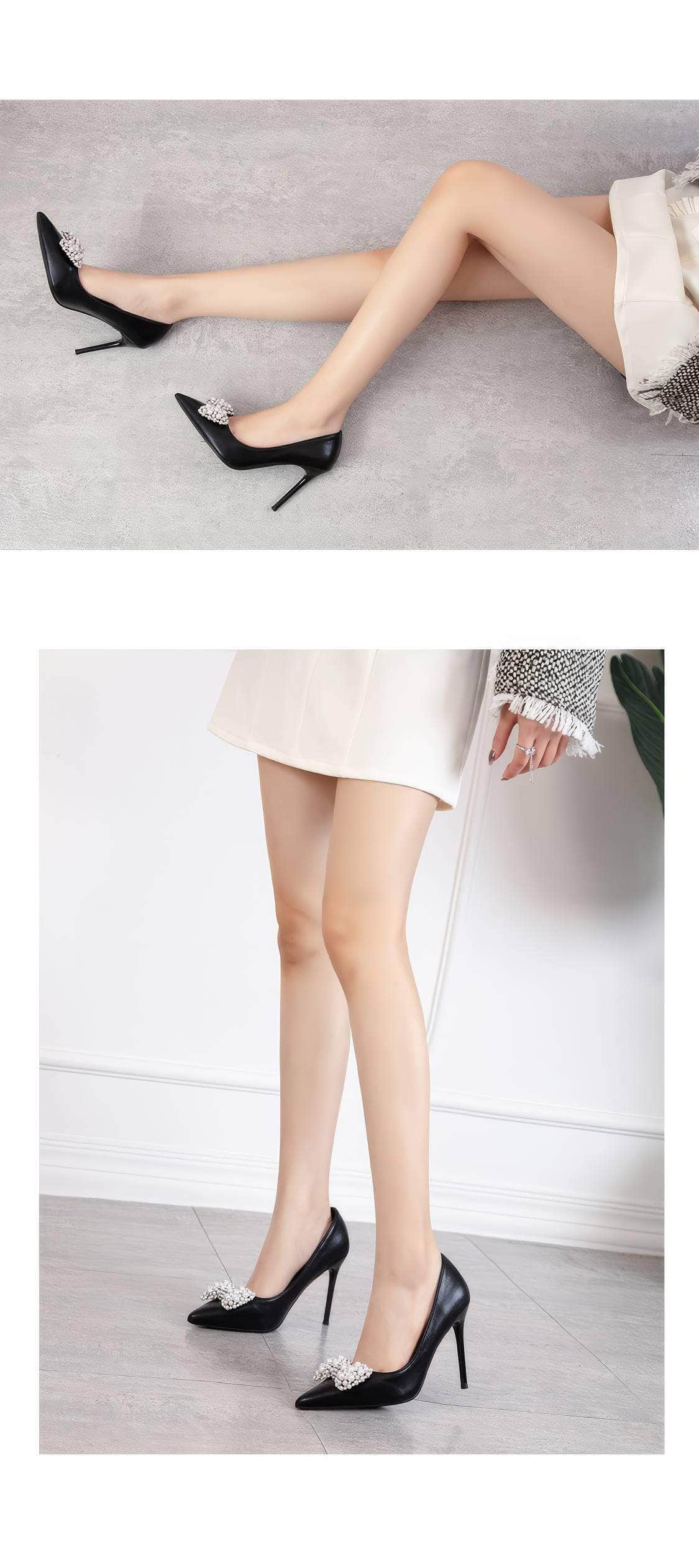 Pearl Bow Detailed Stiletto Pumps