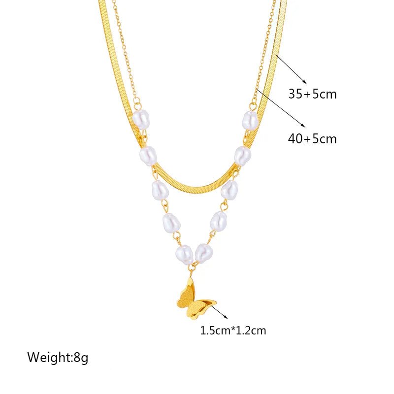 Pearl Butterfly Pendant Necklace: Fashionable 2-Layer Clavicle Chain N1824