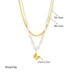 Pearl Butterfly Pendant Necklace: Fashionable 2-Layer Clavicle Chain N1824