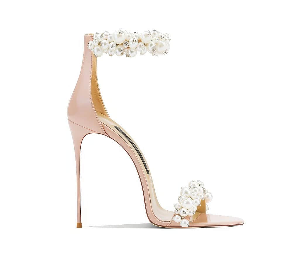 Pearl Decor Open Toe Ankle Strap Heels EU 33 / Pink / 6CM