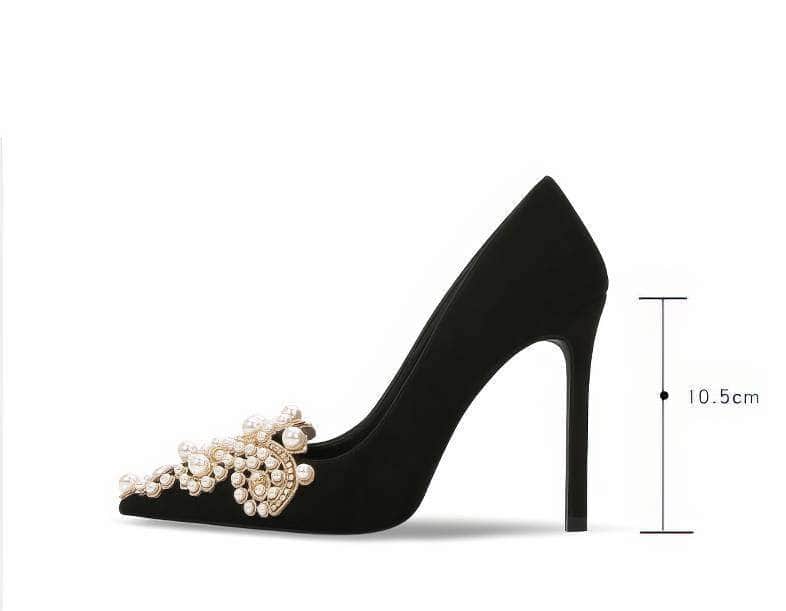 Pearl Decorated Rhinestone Pointy Toe Court Heels
