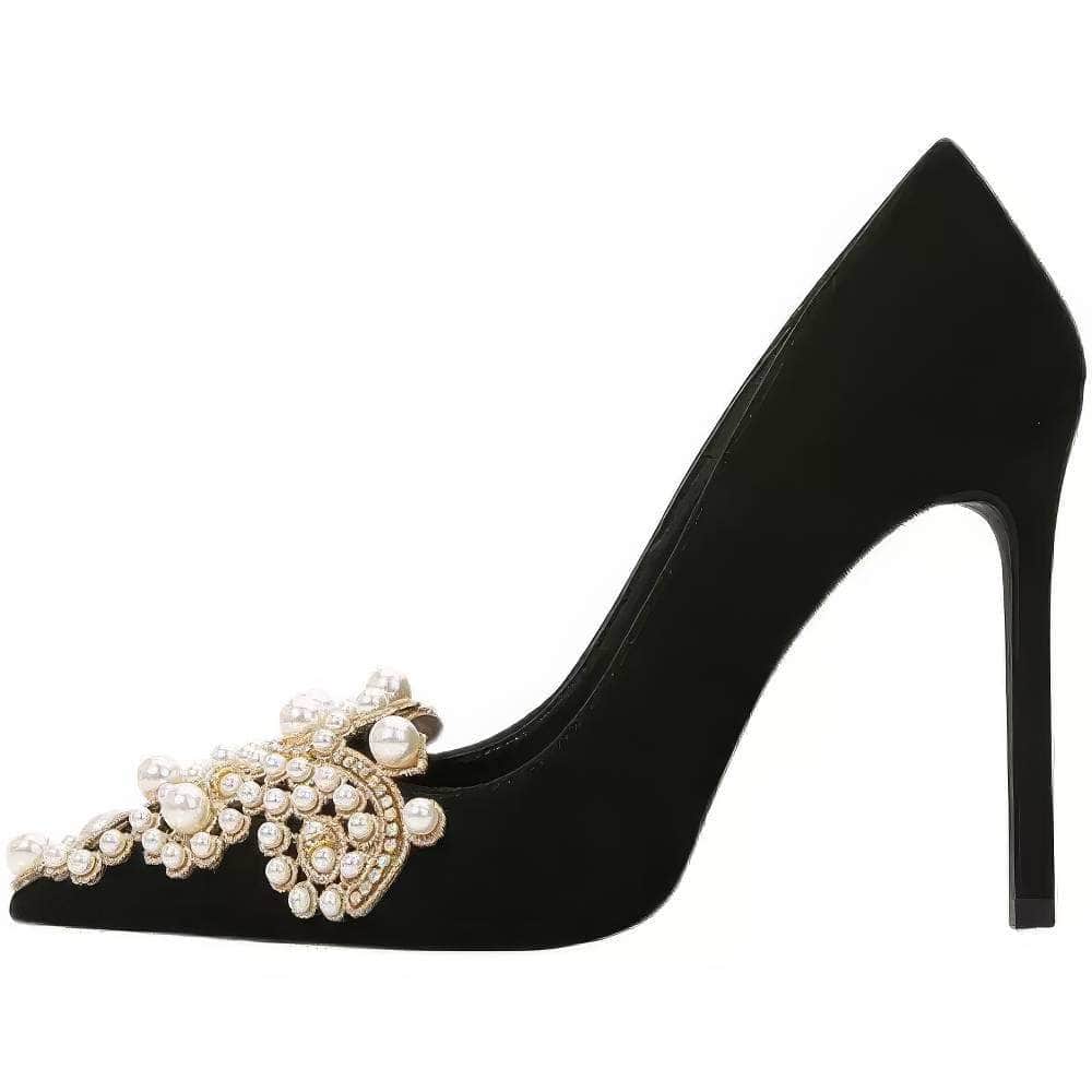Pearl Decorated Rhinestone Pointy Toe Court Heels