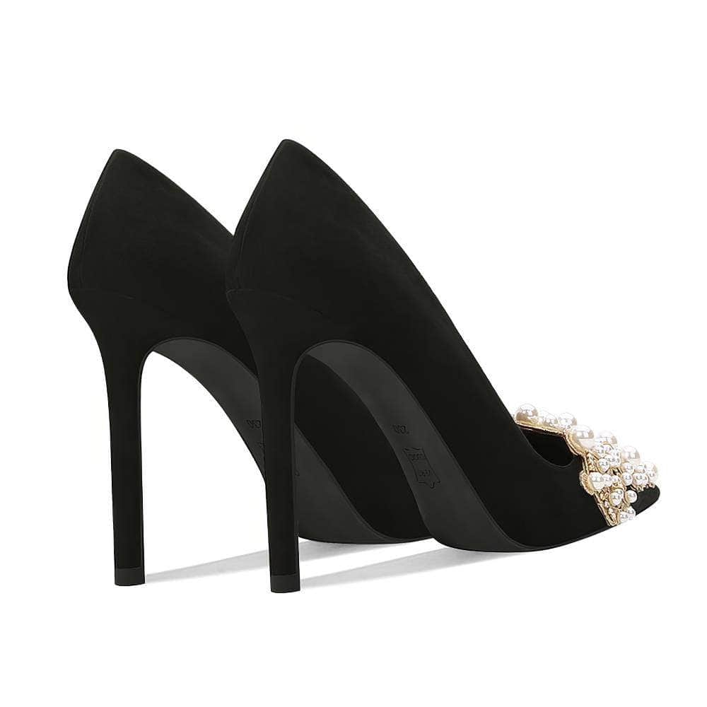 Pearl Decorated Rhinestone Pointy Toe Court Heels