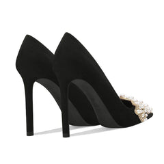 Pearl Decorated Rhinestone Pointy Toe Court Heels